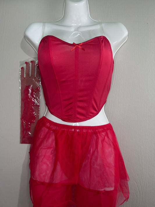 Disfraz Corset Sensual con Falda de Tul – Cosplay Adulto Mujer | Rojo / Negro