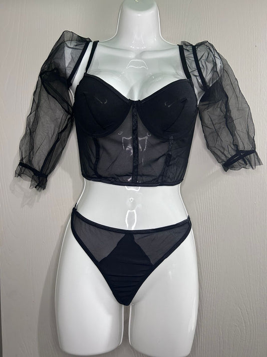 Conjunto Tipo Lencería Negra con Malla – Disfraz Adulto