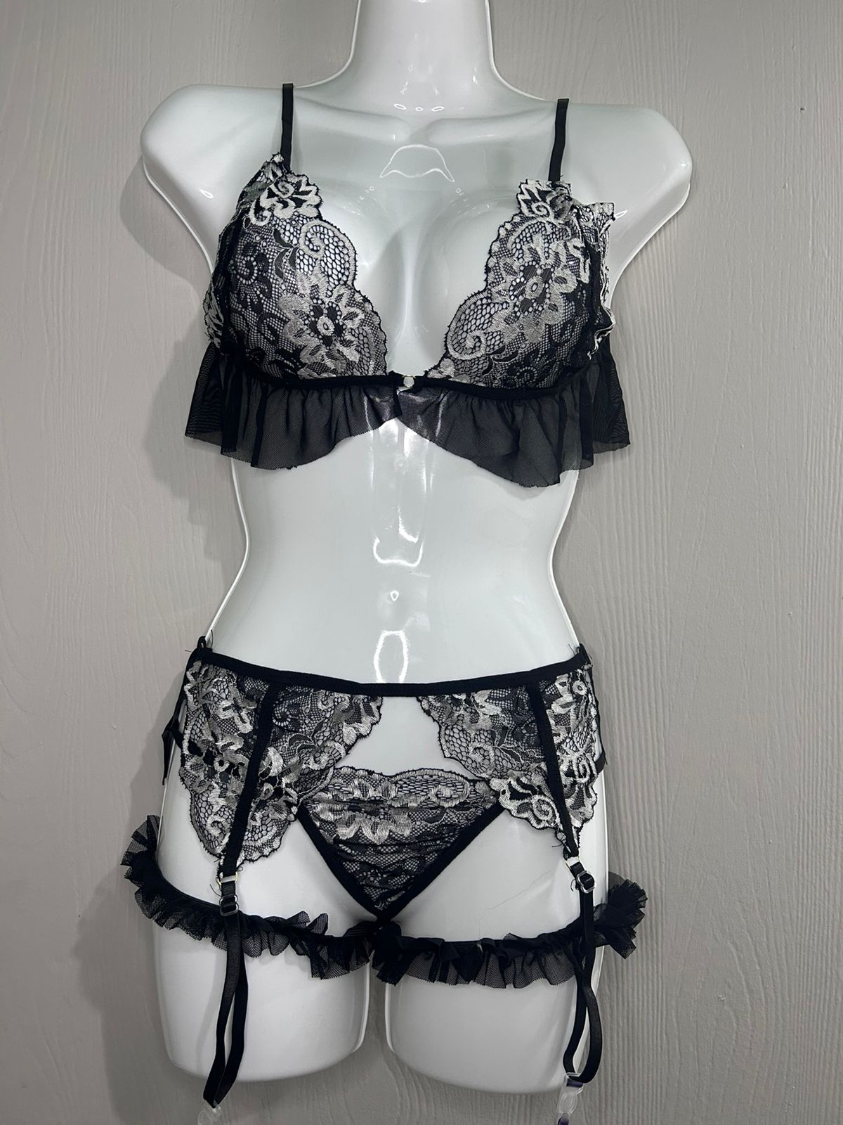 Conjunto Lencería Sexy Encaje Mujer – Portaligas 4 Piezas Chile
