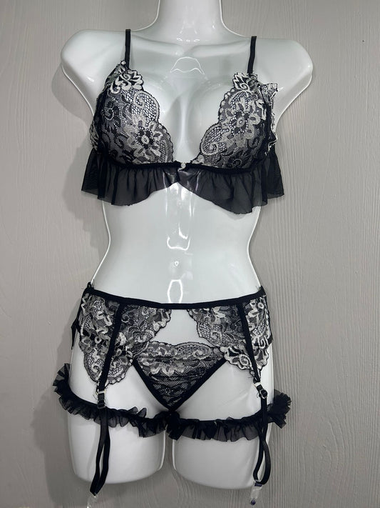 Conjunto Lencería Sexy Encaje Mujer – Portaligas 4 Piezas Chile